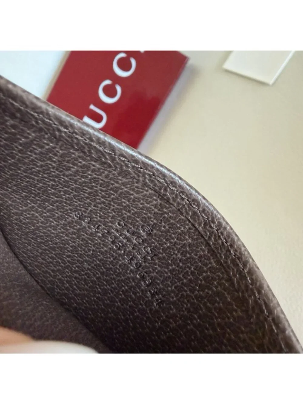 NWT Gucci GG Monogram Red Camo Canvas Brown LeatherCard Holder Wallet Authentic